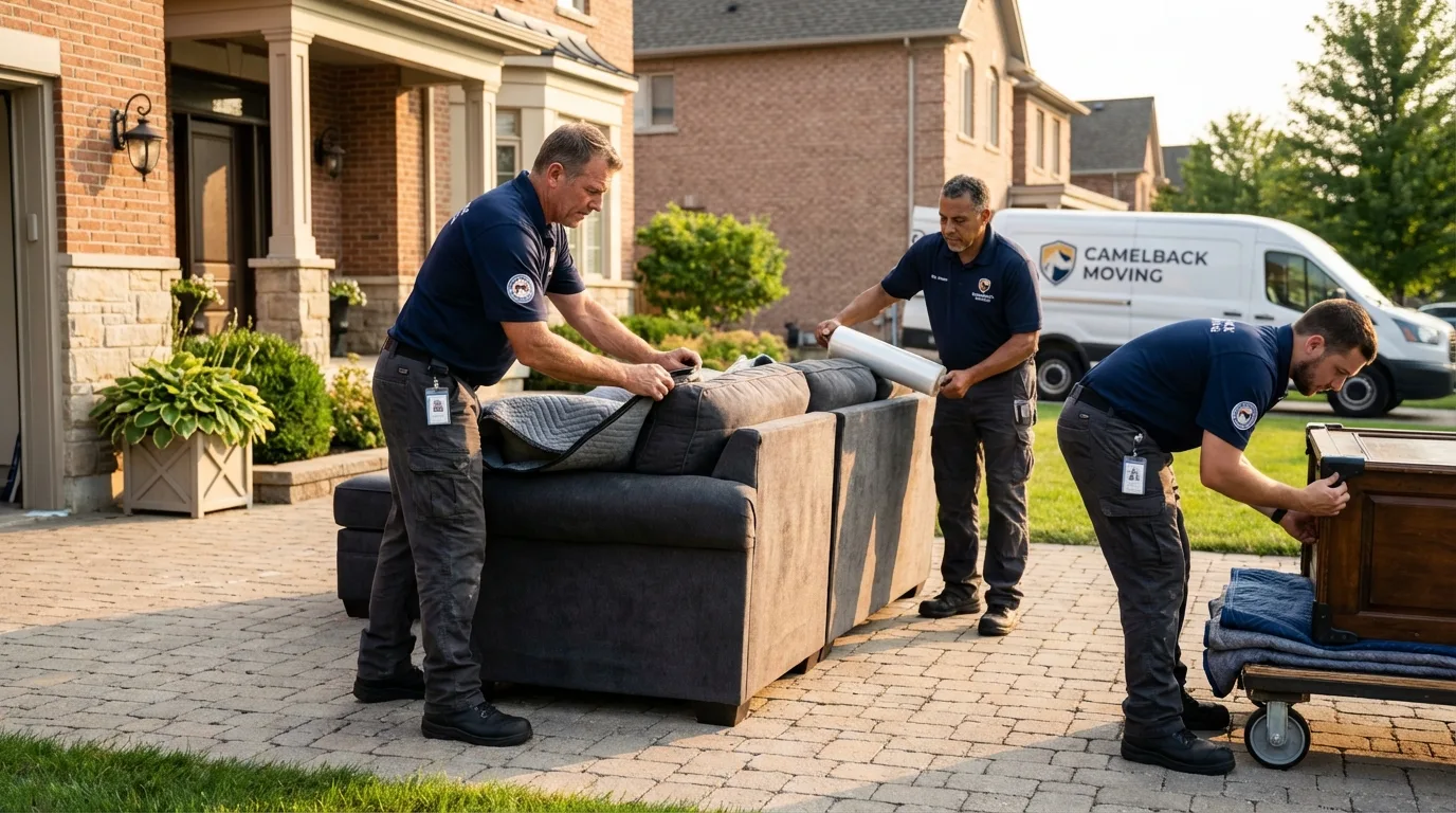Large estate moving crew wrapping furniture in Lincoln, NE